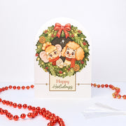 Holiday Wreath Christmas card, English front: Happy Holidays