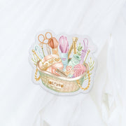 Beautiful handmade Knitting Basket Vinyl Sticker stationery - created by Lettoon