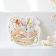 Beautiful handmade Knitting Basket Vinyl Sticker stationery - created by Lettoon
