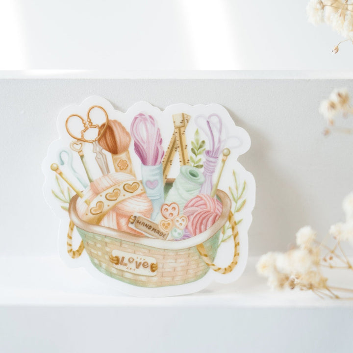 Beautiful handmade Knitting Basket Vinyl Sticker stationery - created by Lettoon
