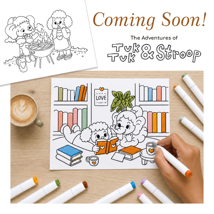 The Adventures of Tuk Tuk & Stroop coloring book, coming soon