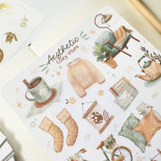 Premium Handmade Sticker Sheet 
Aesthetic Cozy 105mm x 148mm - a sheet on the table 