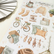 Premium Handmade Sticker Sheet 
Aesthetic Cozy 105mm x 148mm - a sheet on the table 