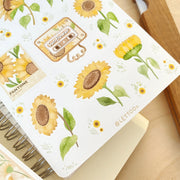 Premium Handmade Sticker Sheet Chamomile Sunflower 105mm x 148mm - a sheet on the table 