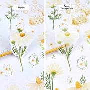 Premium Handmade Sticker Sheet Chamomile Sunflower 105mm x 148mm - 2 types of sheet on the table 