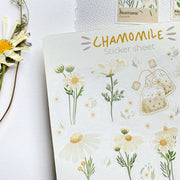 Premium Handmade Sticker Sheet Chamomile Sunflower 105mm x 148mm - a sheet on the table with a white flower branch
