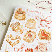 Premium Handmade Sticker Sheet 
Chocolate Lover 105mm x 148mm - a sheet on the table with a dark maroon flower branch