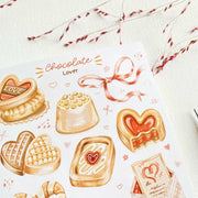 Premium Handmade Sticker Sheet 
Chocolate Lover 105mm x 148mm - a sheet on the table with a dark maroon flower branch