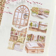 Premium Handmade Sticker Sheet Cozy Corner 105mm x 148mm - a sheet on the table with a pink flower branch