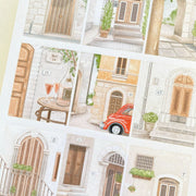 Premium Handmade Sticker Sheet Cozy Doors 105mm x 148mm - a sheet on the table 
