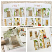 Premium Handmade Sticker Sheet Cozy Doors 105mm x 148mm - 2 sheets on the table 