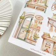 Premium Handmade Sticker Sheet Cozy Scenery 105mm x 148mm - 4 pieces on the table 