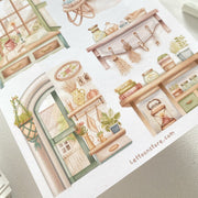 Premium Handmade Sticker Sheet Cozy Scenery 105mm x 148mm - 4 pieces on the table 