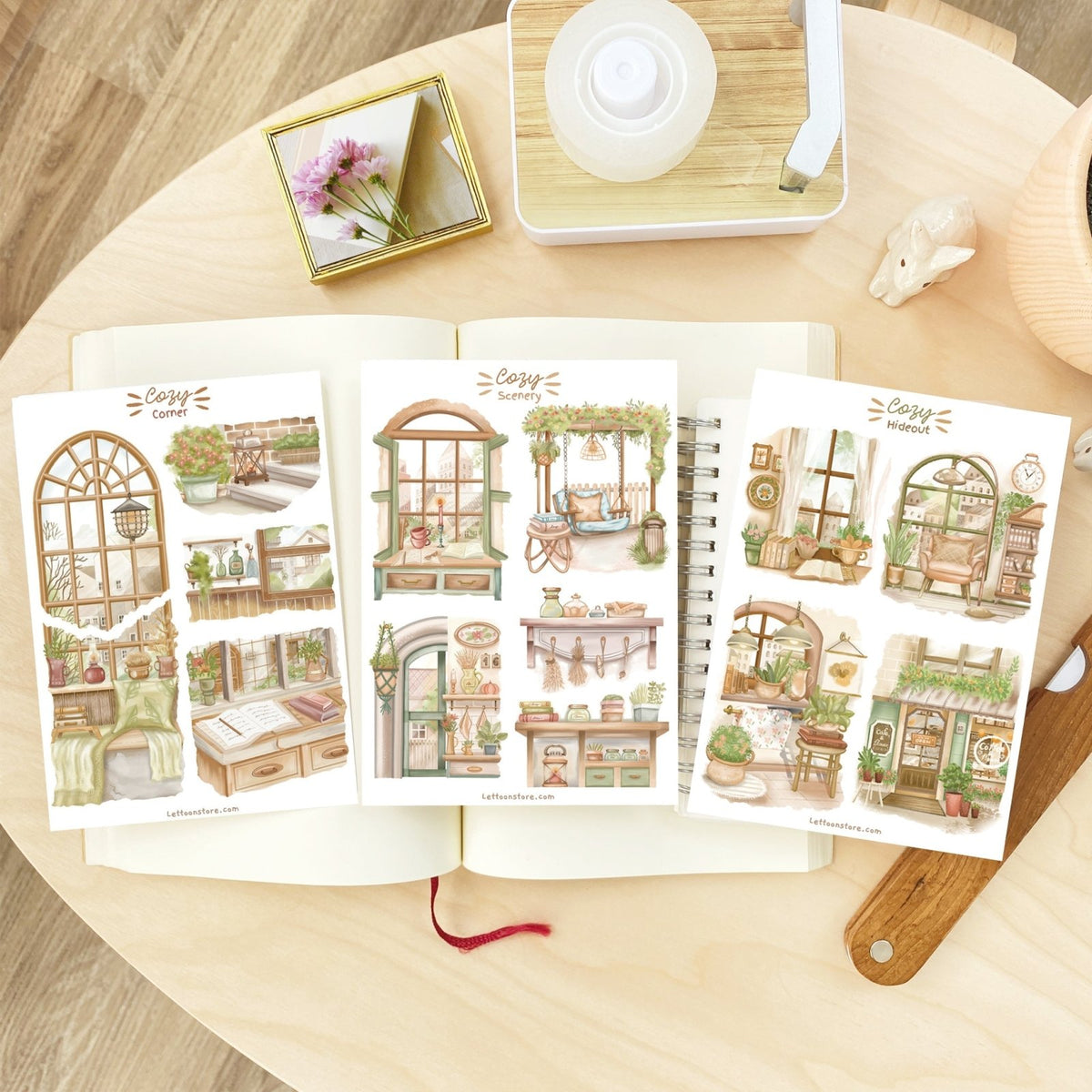 Premium Handmade Sticker Sheet - Cozy Scenery by Lettoon