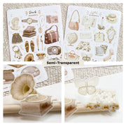 Premium Handmade Sticker Sheet Dark & Light Academia 105mm x 148mm - 2 sheets on the table 