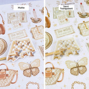 Premium Handmade Sticker Sheet Dark & Light Academia 105mm x 148mm - 2 different sheets on the table 