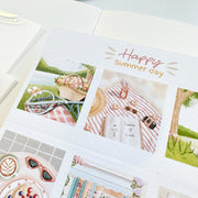 Premium Handmade Sticker Sheet Happy Summer Day 105mm x 148mm -  a sheet on the table