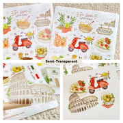 Premium Handmade Sticker Sheet In Love With Italy 105mm x 148mm - 5 pieces and 2 sheets on the table 