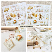 Premium Handmade Sticker Sheet Magical Cozy Fall 105mm x 148mm - 5 pieces and 2 sheets on the table