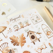 Premium Handmade Sticker Sheet Magical Cozy Fall 105mm x 148mm - a sheet on the table with a pencil