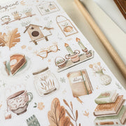 Premium Handmade Sticker Sheet Magical Cozy Fall 105mm x 148mm - a sheet on the table with a pencil 