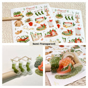 Premium Handmade Sticker Sheet Magical Cozy Winter 105mm x 148mm - 
2 pieces and 2 sheets on the table with a pencil