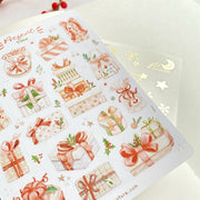 Premium Handmade Sticker Sheet Present Time 105mm x 148mm - a sheet on the table with a red berry branch