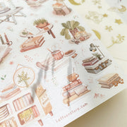 Premium Handmade Sticker Sheet Reading at Home 105mm x 148mm - a sheet on the table 