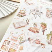 Premium Handmade Sticker Sheet Reading at Home 105mm x 148mm - a sheet on the table 