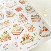 Premium Handmade Sticker Sheet 
Reading in the Winter 105mm x 148mm - a sheet on the table