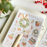 Premium Handmade Sticker Sheet 
Reading in the Winter 105mm x 148mm - a piece and a sheet on the table with a branch, a red berry branch
