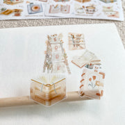 Premium Handmade Sticker Sheet Reading Time 105mm x 148mm - 5 pieces and 2 sheets on the table with an opened notebook