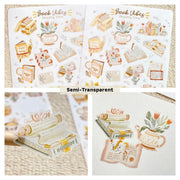 Premium Handmade Sticker Sheet Reading Time 105mm x 148mm - 4 pieces and 2 sheets on the table