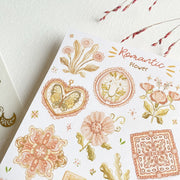 Premium Handmade Sticker Sheet Romantic Flower 105mm x 148mm - a sheet on the table with a pink flower branch