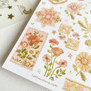 Premium Handmade Sticker Sheet Romantic Flower 105mm x 148mm - a sheet on the table
