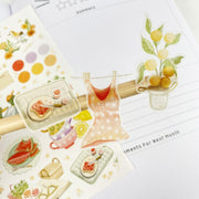 Premium Handmade Sticker Sheet Summer Breeze 105mm x 148mm - 3 pieces on the stick and a sheet on the table