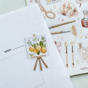 Premium Handmade Sticker Sheet The Art of Summer 105mm x 148mm - a piece and a sheet on the table 