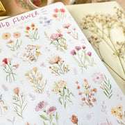 Premium Handmade Sticker Sheet Wild Flower 105mm x 148mm - a sheet on the table with a white flower branch
