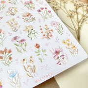 Premium Handmade Sticker Sheet Wild Flower 105mm x 148mm - a sheet on the table with a white flower branch