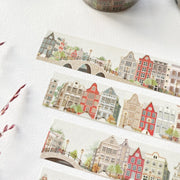 Premium Handmade Washi Tape Amsterdam 15mm x 10m - 3 pieces and a washi tape on the table with a pink flower branch