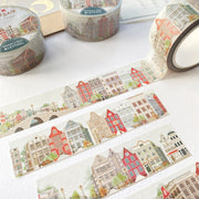 Premium Handmade Washi Tape Amsterdam 15mm x 10m - 4 pieces and 3 washi tapes on the table with a chapter sheet and 2 cards