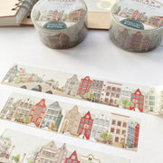 Premium Handmade Washi Tape Amsterdam 15mm x 10m - 3 pieces and 2 washi tapes on the table with a notebook