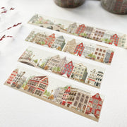 Premium Handmade Washi Tape Amsterdam 15mm x 10m - 4 pieces and 2 washi tapes on the table with a pink flower branch