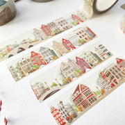 Premium Handmade Washi Tape Amsterdam 15mm x 10m - 4 pieces and 4 washi tapes on the table with a pink flower branch