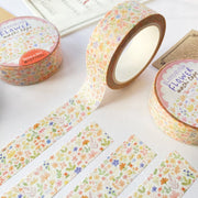 Premium Handmade Washi Tape Blooming Flower 15mm x 10m - 4 pieces and 3 washi tapes on the table with a chapter heading