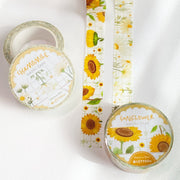 Premium Handmade Washi Tape Chamomile & Sunflower 15mm x 10m - 2 pieces and 3 washi tapes on the table