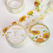 Premium Handmade Washi Tape Chamomile & Sunflower 15mm x 10m - 2 pieces and 4 washi tapes on the table 