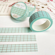 Premium Handmade Washi Tape Choco Mint 15mm x 10m - 3 pieces and 3 washi tapes on the table with a pink flower branch and chapter sheet