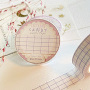 Premium Handmade Washi Tape Cotton Candy 15mm x 10m - a piece and 3 washi tapes on the table with a pink flower branch and chapter sheet