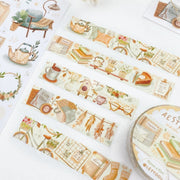 Premium Handmade Washi Tape Cozy Aesthetic 15mm x 10m - 2 washi tapes on the table with a sticker sheet